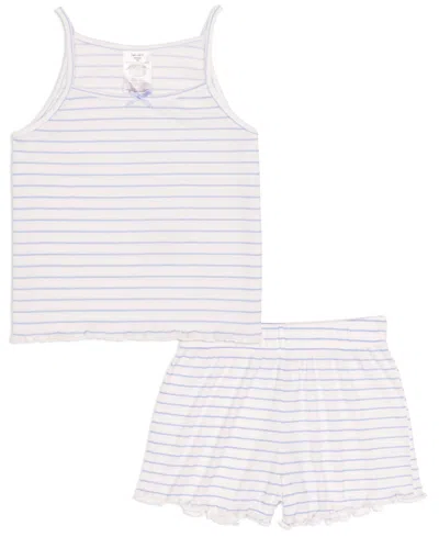 Splendid Kids' Girls' 6-16 Heart Pointelle Lettuce Edge Tank Top & Shorts, 2-piece Set In Blue