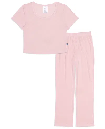 Splendid Kids' Girls' 6-16 Heart Pointelle Round Neck T-shirt & Pants, 2-piece Set In Pink