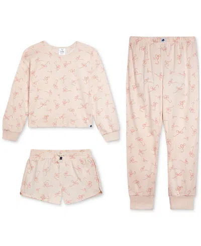 Splendid Kids' Girls' 6-16 Long-sleeve Top, Shorts & Pants Pajama, 3-piece Set In Pink