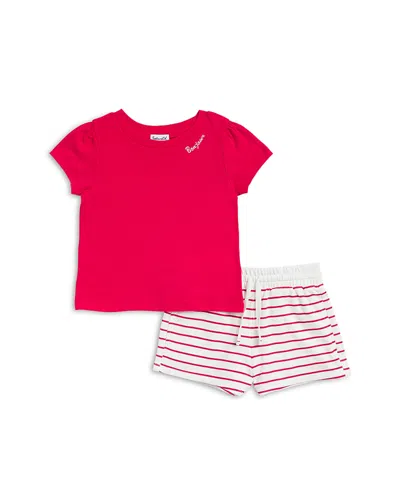 Splendid Girls' Bonjour Short Sleeved Tee & Striped Shorts Set - Little Kid In Red