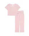 Splendid Girls' Heart Pointelle Tee & Pants Pajamas Set - Big Kid In Pink