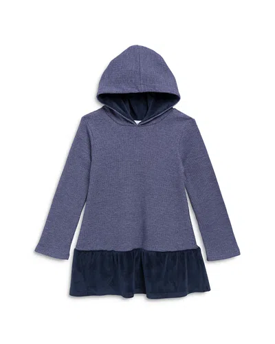 Splendid Girls' Hooded Waffle Knit Velour Flounce Dress - Little Kid In Deep Navy