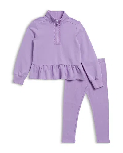 Splendid Girls' Pretty Peplum Quarter Zip Sweatshirt & Leggings Set - Little Kid In Purple