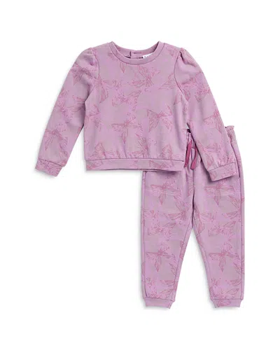 Splendid Girls' Puff Sleeve Bow Print Sweatsuit - Little Kid In Rose Multi