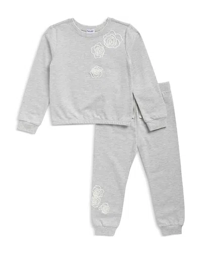 Splendid Girls' Rose Embroidered Toss Sweatshirt & Pants Set - Little Kid In Gray
