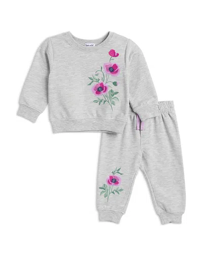 Splendid Girls' Sage Embroidered Flower Sweatshirt & Pants Set - Baby In Gray
