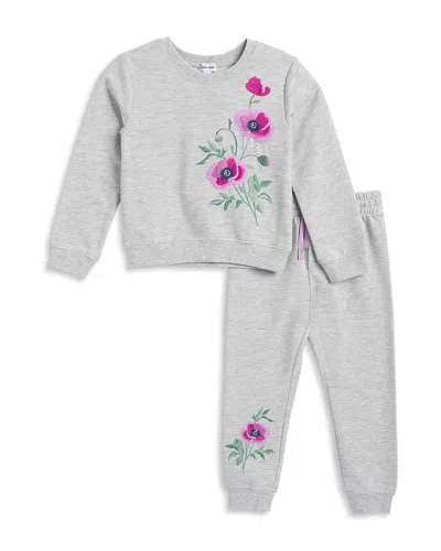 Splendid Girls' Sage Flower Sweatshirt & Pants Set - Little Kid In Gray
