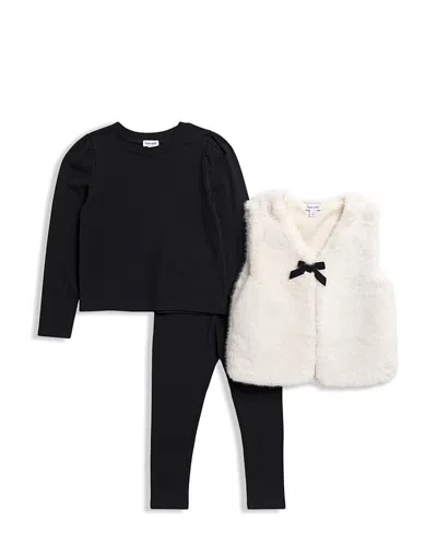 Splendid Girls' Top, Faux Fur Vest & Leggings Set - Little Kid In Black