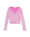 Splendid Girls' Vintage Long Sleeve Henley Shirt - Big Kid In Pink
