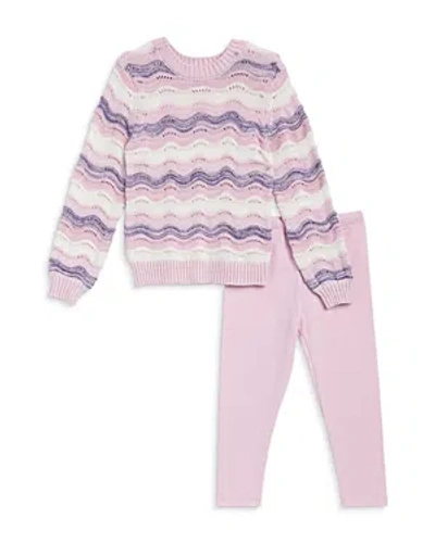 Splendid Girls' Wave Pointelle Sweater & Leggings Set - Little Kid, Big Kid In Peony