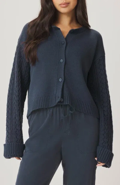 Splendid Gracie Cable Stitch Sleeve Cardigan In Blue