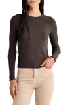 Splendid Hailey Lettuce Edge Rib Long Sleeve Top In Chocolate