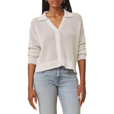 Splendid Haven Openwork Cotton Johnny Collar Cardigan In White