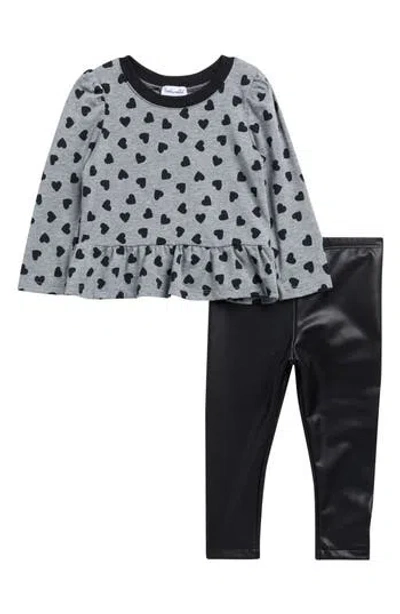 Splendid Babies'  Heart Flounce Top & Faux Leather Leggings Set In Multi