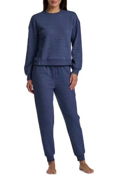 Splendid Heart Stitched Pullover & Jogger Pajamas In Blue