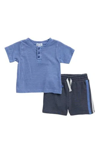 Splendid Babies'  Henley T-shirt & Knit Shorts In Blue