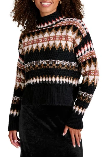 Splendid Henrietta Wool Fair Isle Sweater In Black Mix