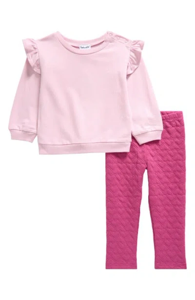 Splendid Baby Girl's Hibiscous Hearts 2-piece Ruffle Sweatshirt & Pants Set In Primrose