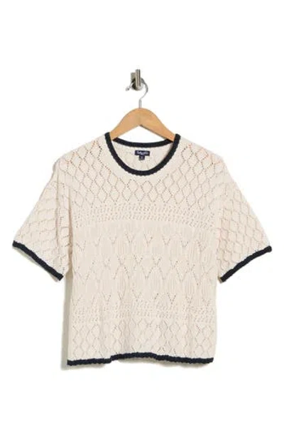 Splendid Honore Tipped Short Sleeve Cotton Sweater In Neutral