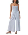 Splendid Smock Bodice Wide Leg Cotton Blend Jumpsuit In Washed Indigo