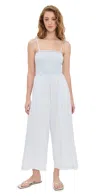 Splendid Smock Bodice Wide Leg Cotton Blend Jumpsuit In Washed Indigo Stripe