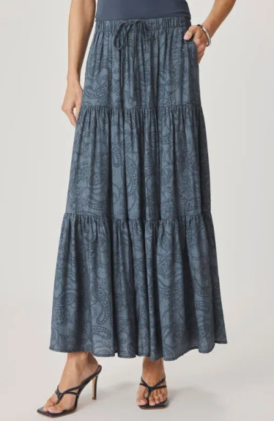 Splendid Iris Paisley Tiered Maxi Skirt In Blue