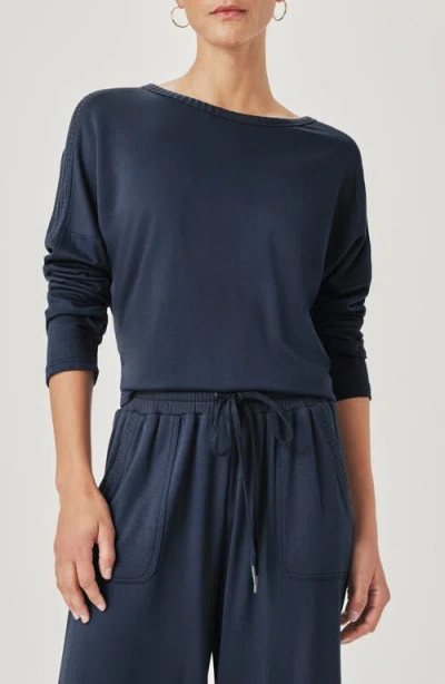 Splendid Jada Pointelle Sweatshirt Top In Navy In Blue