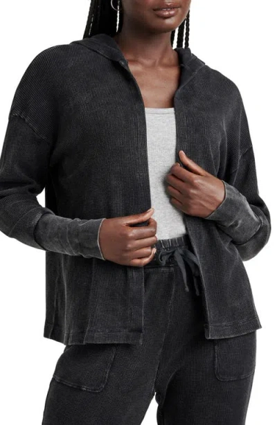 Splendid Jaime Thermal Knit Open Front Hoodie In Black Wash