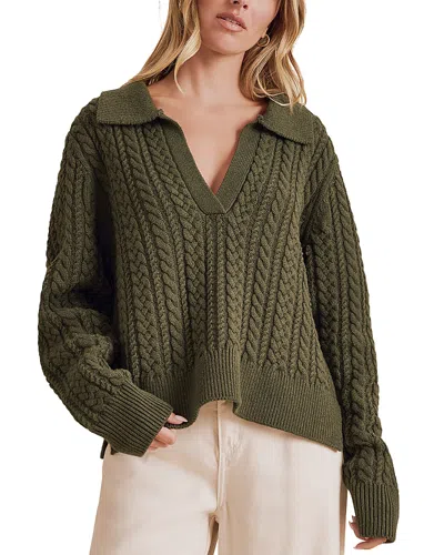 Splendid Jenson Johnny Collar Cable Knit Sweater In Green