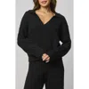 Splendid Jet Set Cable Stitch Polo Sweater In Black