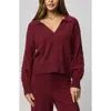 Splendid Jet Set Cable Stitch Polo Sweater In Burgundy