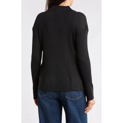 Splendid Jette Rib Knit Polo Sweater In Black