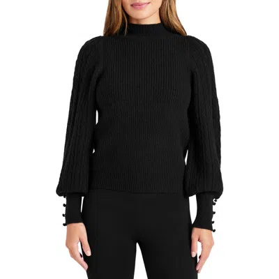 Splendid Jordyn Mock Neck Balloon Sleeve Sweater In Black