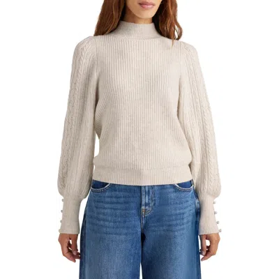 Splendid Jordyn Mock Neck Balloon Sleeve Sweater In Oat Heather
