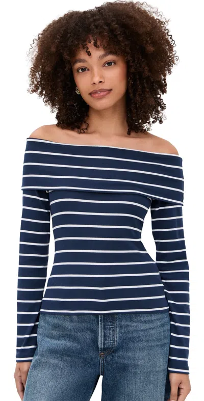 Splendid Josie Off Shoulder Top Navy/white In Blue