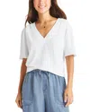 Splendid Lacey Relaxed V-neck T-shirt In White