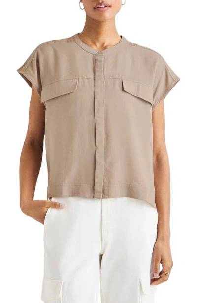 Splendid Kamryn Boxy Short Sleeve Button-up Shirt In Rattan
