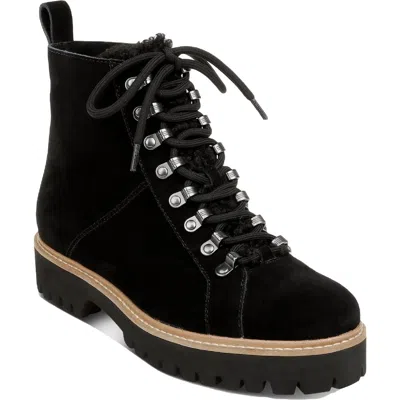 Splendid Karina Womens Faux Fur Lug Sole Combat & Lace-up Boots In Black