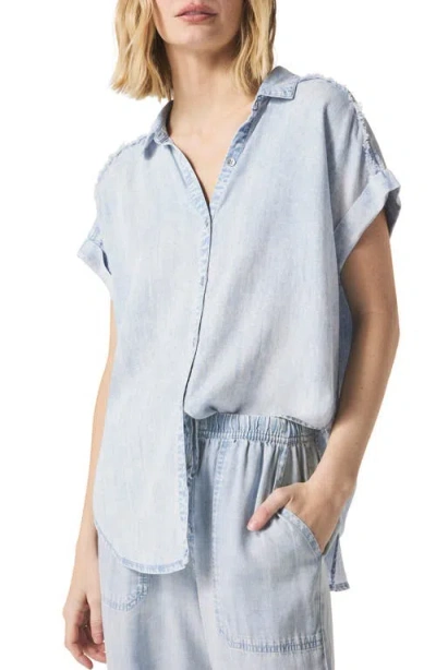 Splendid Kathryn Frayed Denim Shirt In Bleached Indigo