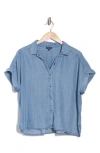 Splendid Katie Short Sleeve Button-up Shirt In Chambray