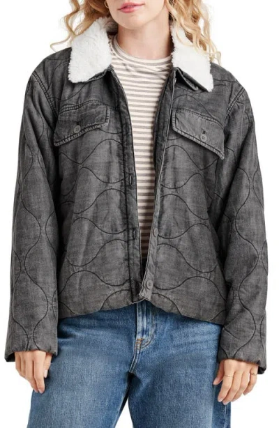 Splendid Kayden Jacket With Removable Faux Shearling Collar In Washed Black