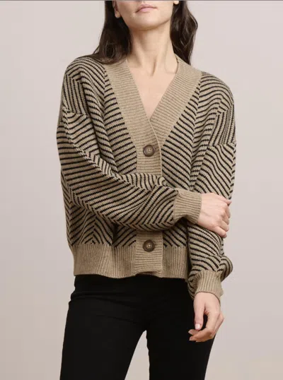 Splendid Kendall Striped Cardigan In Black/camel Heather In Multi