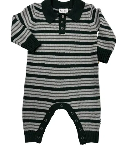 Splendid Kid's Forest Knit Stripe Romper In Black/ Grey In Multi