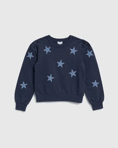 Splendid Kid's Stars Long Sleeve Sweatshirt In Navy In Blue