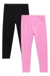Splendid Kids' 2-pack Leggings In Black/ Pink