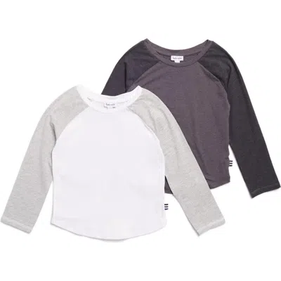 Splendid Kids' Assorted 2-pack Baseball Long Sleeve T-shirts In Off White/charcoal