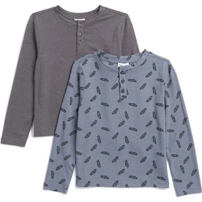 Splendid Kids' Assorted 2-pack Long Sleeve Henley T-shirts In Blue Car/charcoal