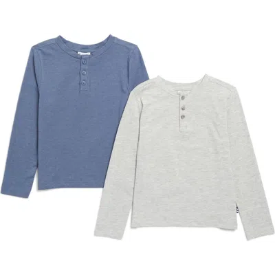 Splendid Kids' Assorted 2-pack Long Sleeve Henley T-shirts In Blue/heather Grey