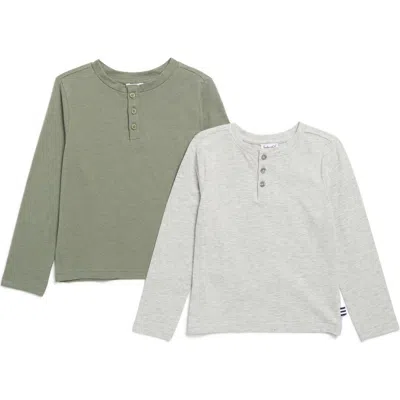 Splendid Kids' Assorted 2-pack Long Sleeve Henley T-shirts In Grey Stripe/navy
