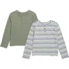 Splendid Kids' Assorted 2-pack Long Sleeve Henley T-shirts In Stormy Stripe/olive